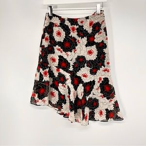 INC Asymmetric Ruffle Flower Black Red White Women’s Skirt Size 2